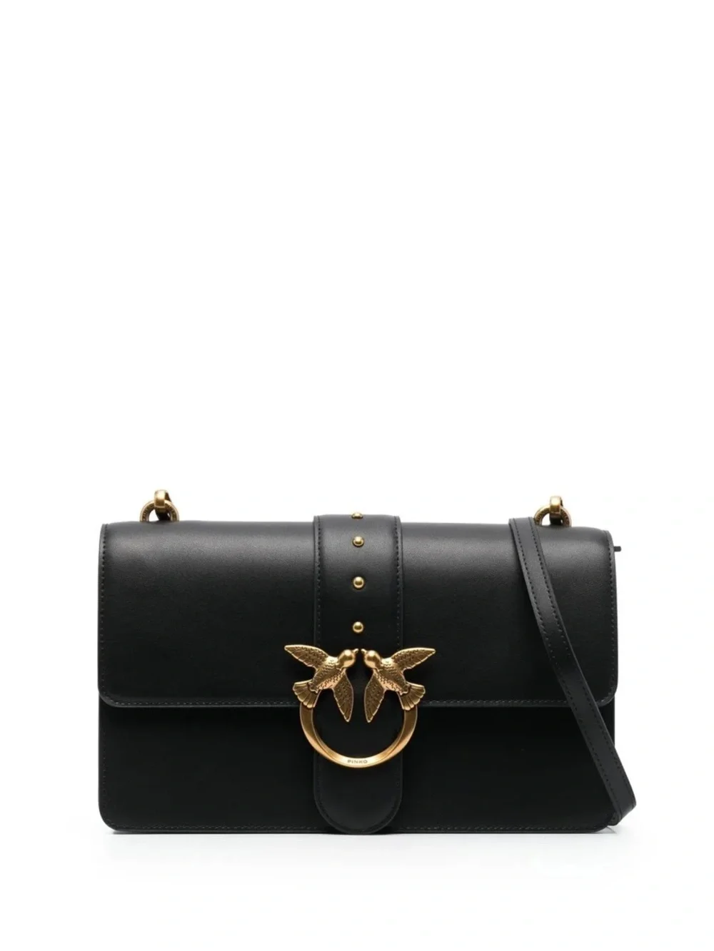 PINKO Love One leather crossbody bag Leather with Gold Bird Ring